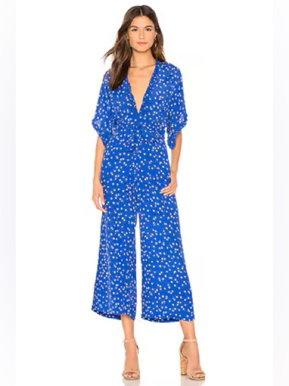 Faithfull the Brand Cobalt Blue Floral Wide-Leg Jumpsuit